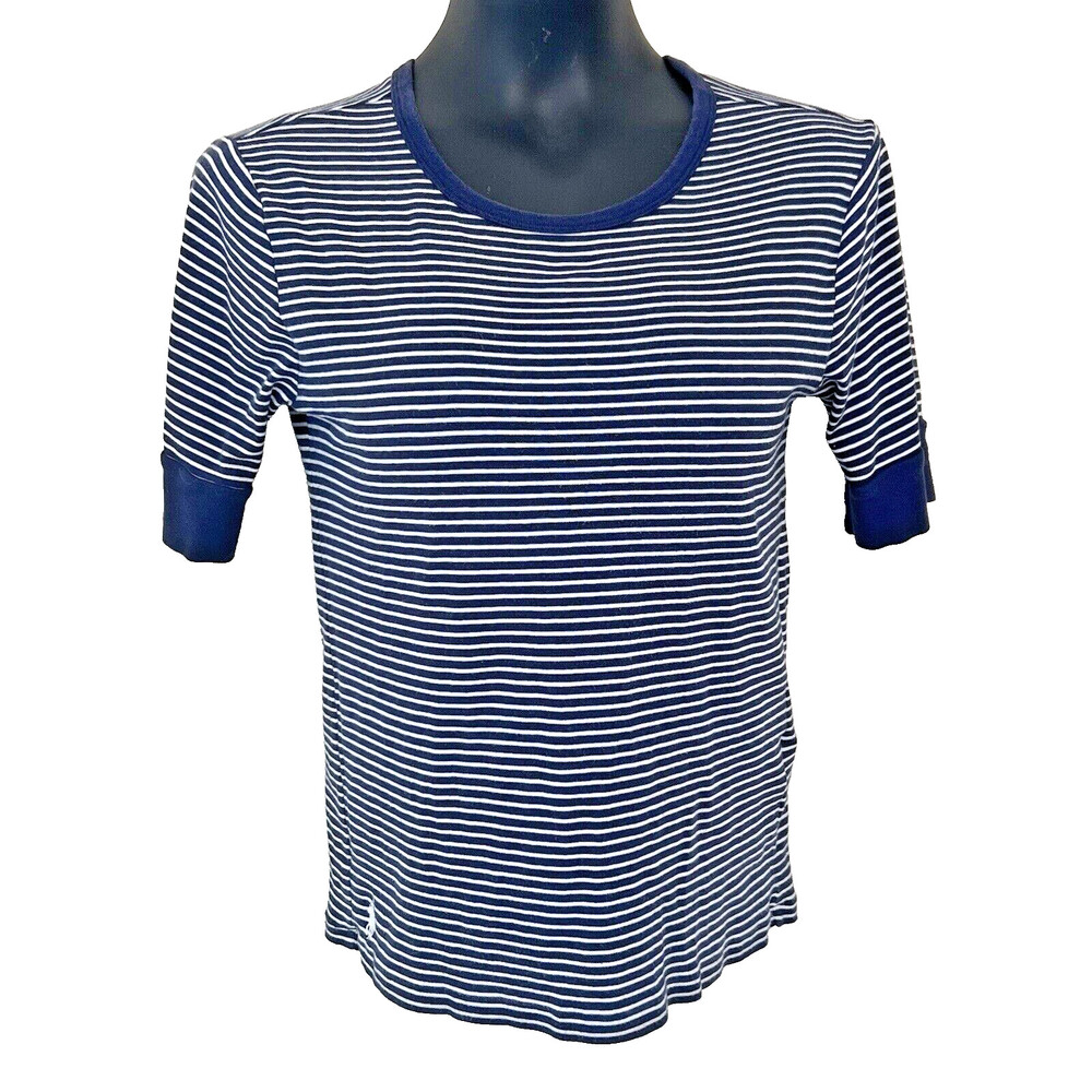 Polo Ralph Lauren - Women's Navy Round Neck White Trimmed Cotton Knit Top M